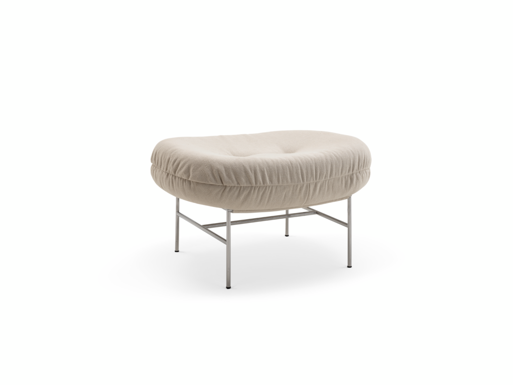 Bun Ottoman - Haven, Ivory, Polished Chrome